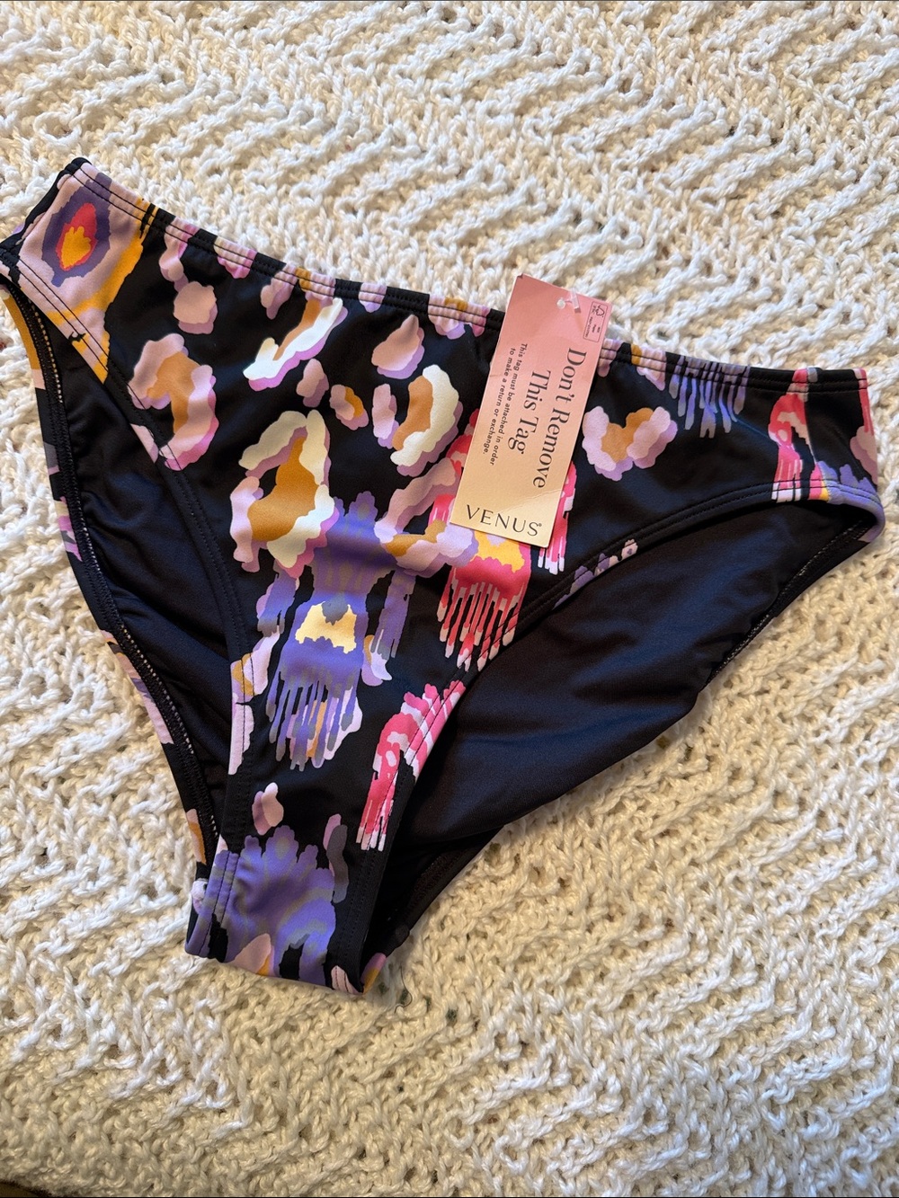 VENUS Black Abstract Floral Print Bikini Bottoms